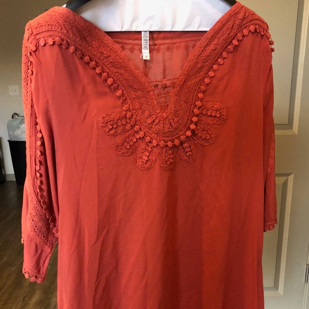 Boho Tunic Dress with Lace | M